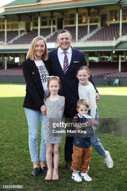Brett Morris poses with family members after announcing his retirement from the Sydney Roosters and his Rugby League career at Sydney Cricket Ground...