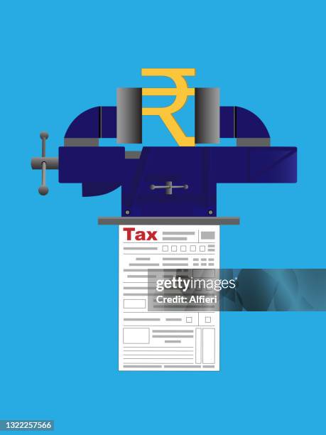 taxes squeezing rupee - rupee stock illustrations