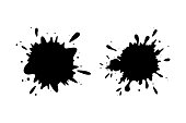Grungy silhouettes of ink stains. Dropping stains frames isolated in white background. Vector illustration