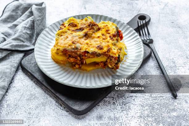 vegetarian moussaka - moussaka stock pictures, royalty-free photos & images