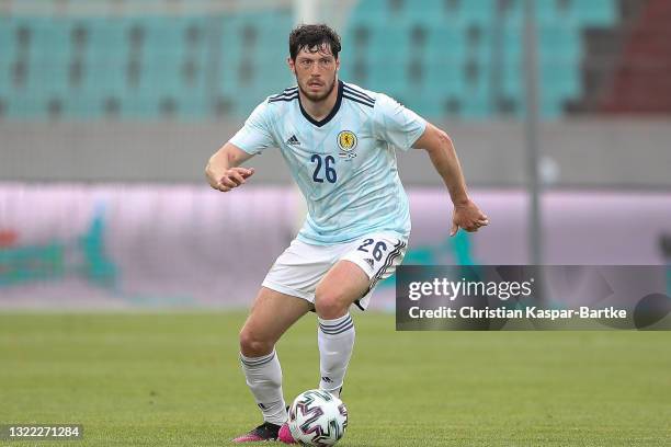 Scott McKenna of Scotland controls the ball during the international friendly match between Luxembourg and Scotland at Stade Josy Barthel on June 06,...