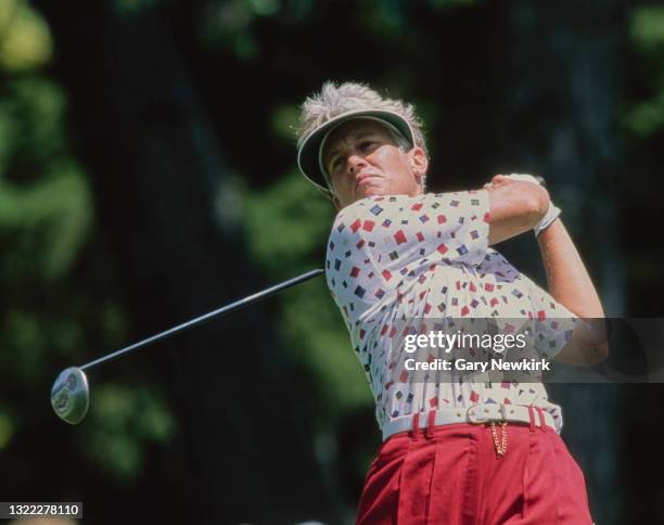 Patty Sheehan of the United States follows her shot after teeing off during the 49th United States Women's Open Championship golf tournament on 24th...