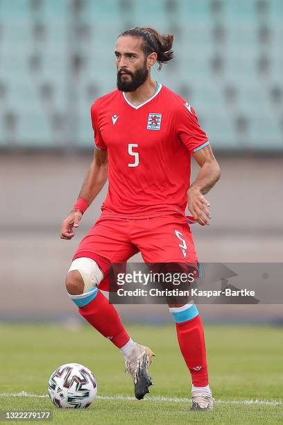 Vahid Selimovic of Luxembourg controls the ball during the international friendly match between Luxembourg and Scotland at Stade Josy Barthel on June...
