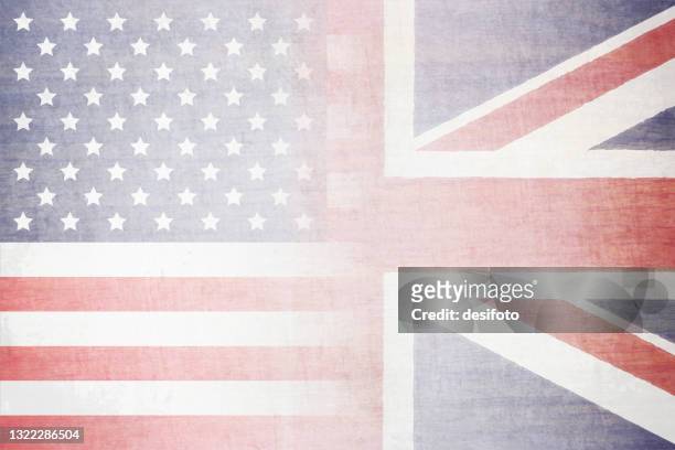 a grunge effect horizontal vector illustration of faded usa(american)  and england  or the great british flag union jack - the great britain stock illustrations