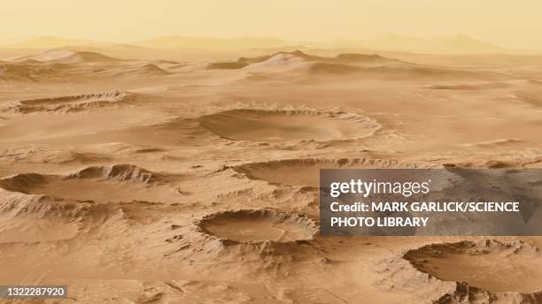 aerial view of mars' landscape - mars planet stock illustrations