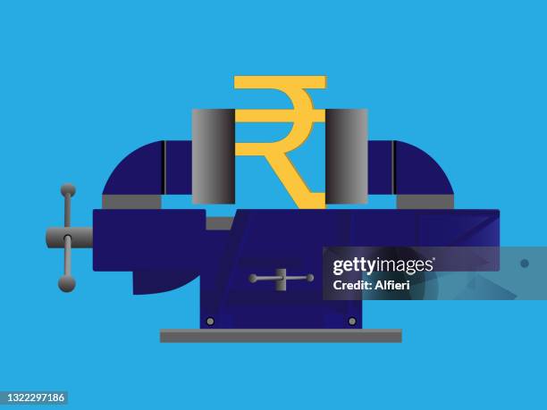 squeezing rupee - squeezing money stock illustrations