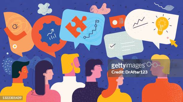 educational communication concept - group people thinking stock illustrations