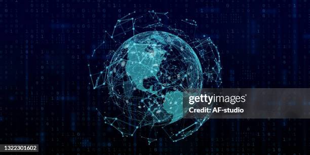 binary background with world map - rendering of binary code pattern stock illustrations