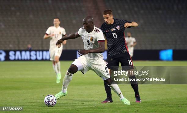 Romelu Lukaku of Belgium battles for the ball with Mario Pasalic of Croatia during the international friendly match between Belgium and Croatia at...