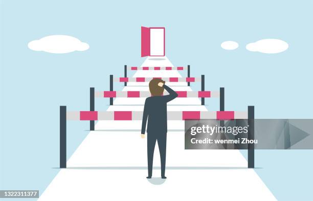 conquering adversity - roadblock illustration stock illustrations