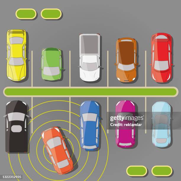 autonomous car. driverless vehicle parking. self-driving smart car auto parking - automatic stock illustrations