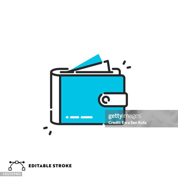 wallet flat line icon with editable stroke - emblem credit card payment stock illustrations