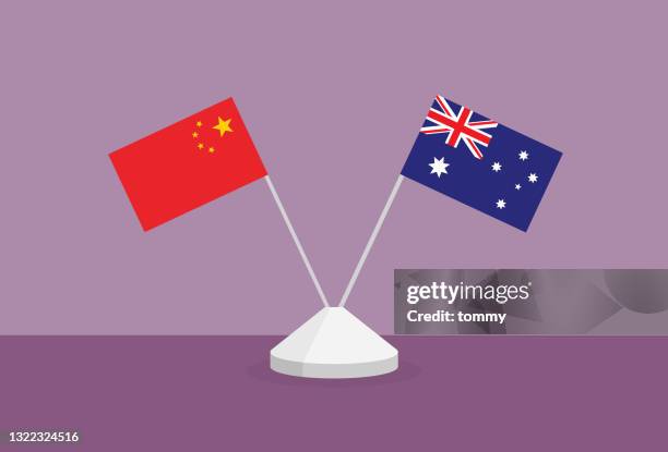 china and australia flag on a table - embassy stock illustrations