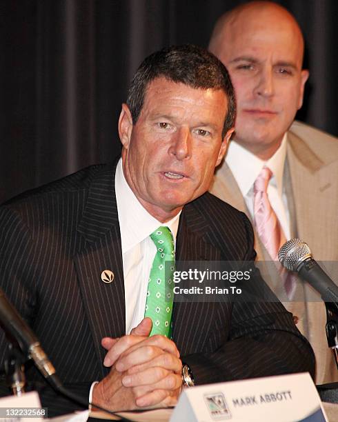 Michael Johnson and Michael Levine attend Herbalife world football challenge press conference at Creative Artists Agency on July 12, 2011 in Los...