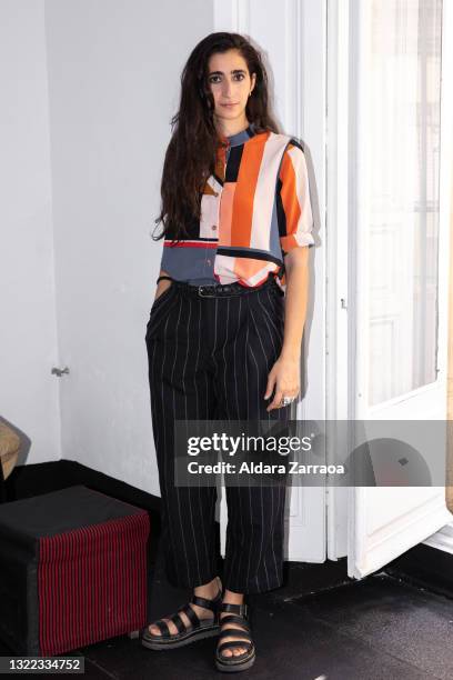 Spanish actress Alba Flores poses before the open mic to support Pamela Palenciano and against the threats and violence suffered by Spanish artists...