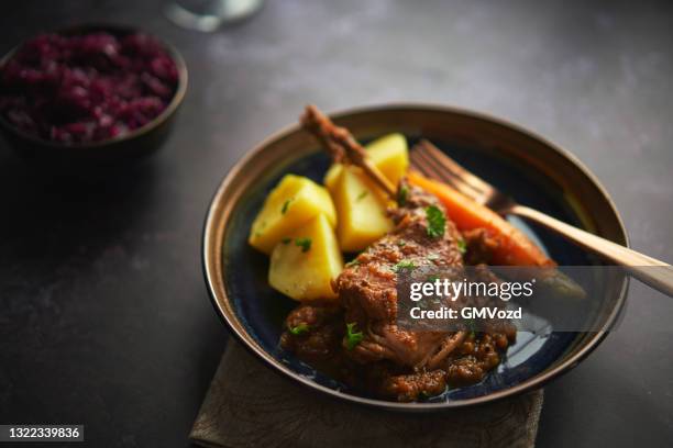 delicious rabbit stew with vegetables - stew stock pictures, royalty-free photos & images