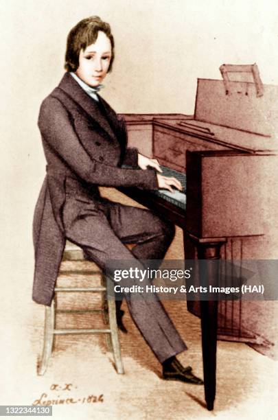 Franz Liszt age 13 sitting at piano by Le Prince Hungarian pianist and composer, 22 October 1811 - 31 July 1886.