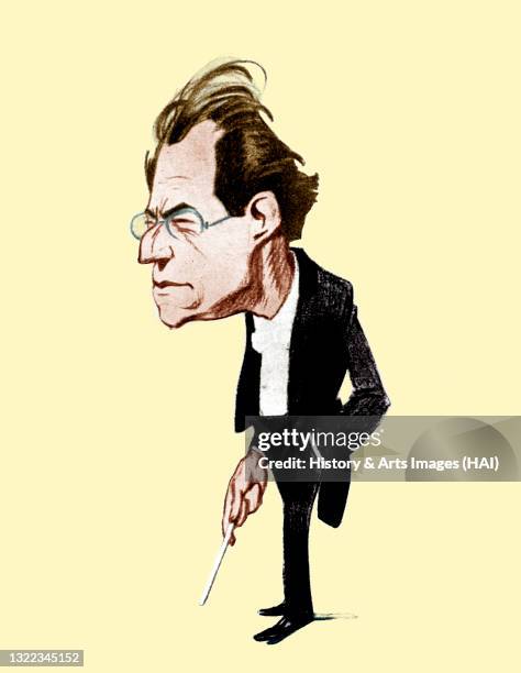 Gustav Mahler, Caricature by Oscar Garvens Austrian composer, 7 July 1860 - 18 May 1911, Oscar Garvens 1874-1951.