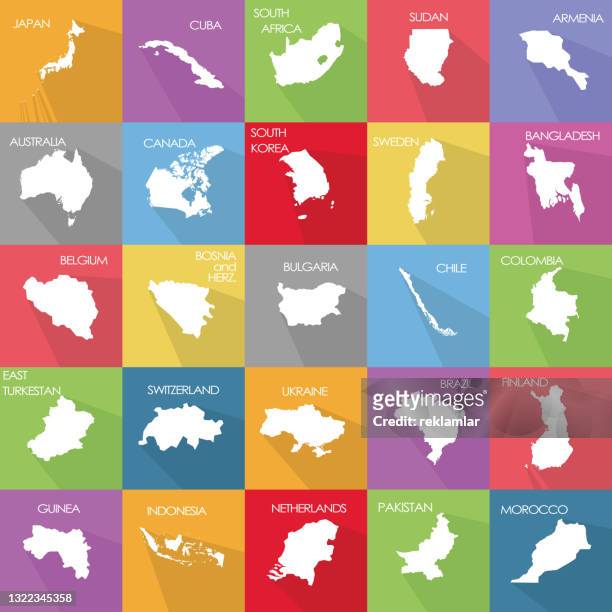 vector illustration set with simplified maps of some states (countries). white silhouettes on solid color background. political maps, geographic areas, infographic elements collection. - south africa bangladesh stock illustrations
