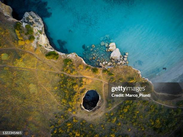 aerial view of beautiful coastline in italy, puglia - otranto stock pictures, royalty-free photos & images