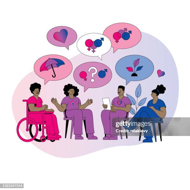 lgbtqia group mentoring bisexuality topic - disability support stock illustrations