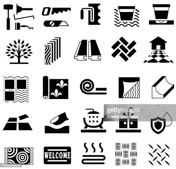 bodenbelagsmaterialien werkzeuge und produkte symbole - riffelblech stock-grafiken, -clipart, -cartoons und -symbole