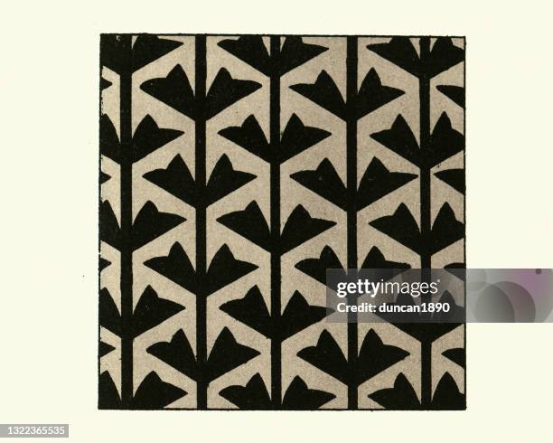 black repeating leaf pattern, victorian floral design patterns, design elements, 19th century - arts and crafts movement stock illustrations