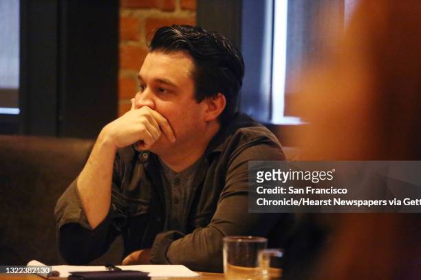 Matt Cirne, co-owner Verjus and beverage director Quince and Catonia, listens to a speaker during a meeting of a handful of notable San Francisco...