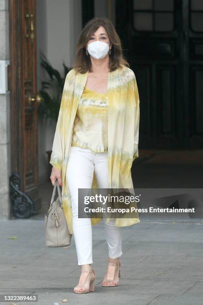 Ana Rosa Quintana meets with friends on a terrace in the capital, on June 7 in Madrid, Spain.