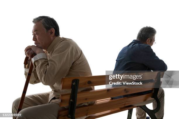 sitting on a bench in the elderly - dissent collar stock pictures, royalty-free photos & images