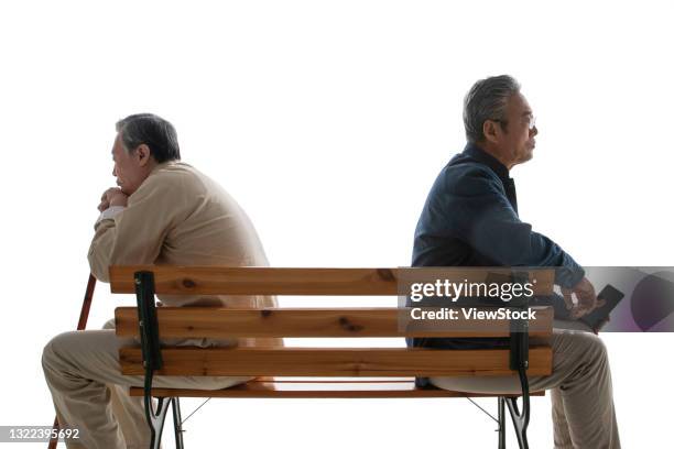 sitting on a bench in the elderly - dissent collar stock pictures, royalty-free photos & images
