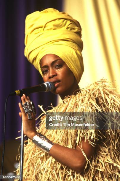 Erykah Badu performs during the Lilith Fair at Shoreline Amphitheatre on June 24, 1998 in Mountain View, California.