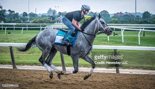 Belmont Stakes horse Essential Quality working out on the training track at Belmont Park in Elmont, New York, on June 3, 2021.
