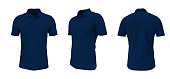Blank collared shirt mockup in front, side and back views