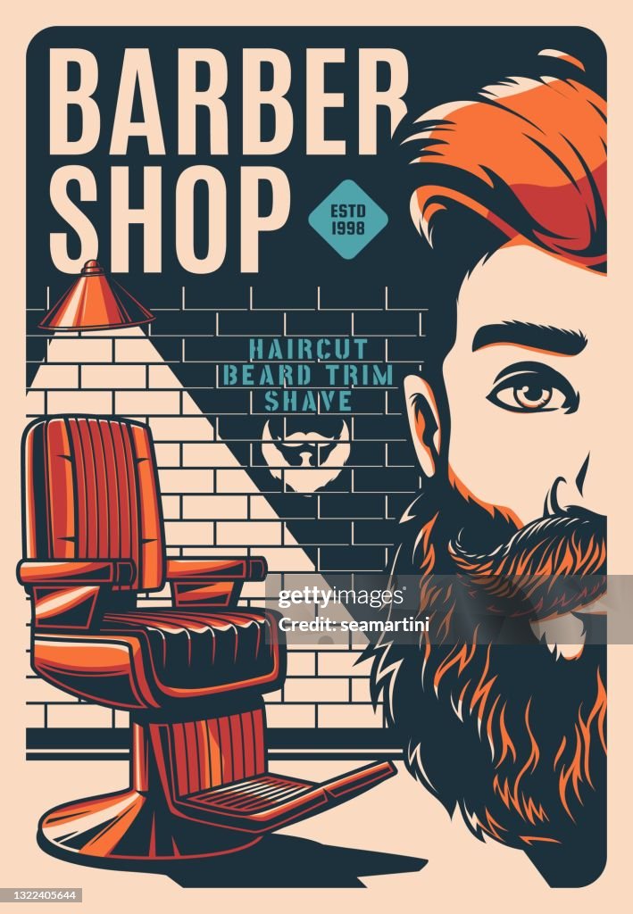 Wall Art Print Barbershop retro poster, barber shop beard shaving