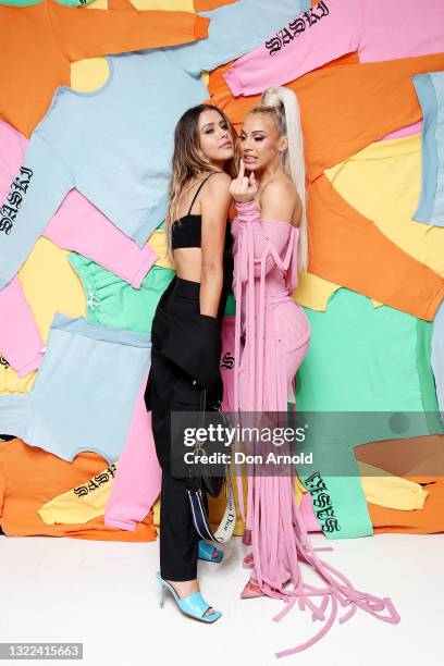 Ruby Tuesday Matthews and Tammy Hembrow pose during the Saski Collection event during Afterpay Australian Fashion Week 2021 '22 Collections at Meu...