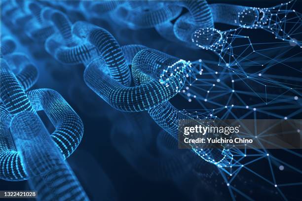 blockchain formed by binaries and network - data mining foto e immagini stock