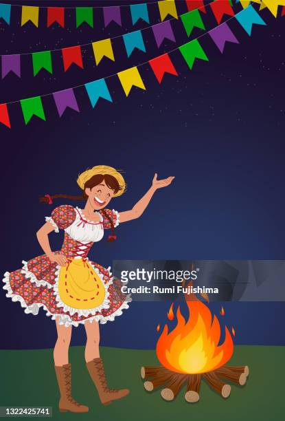 junina festival in brazil - redneck woman stock illustrations