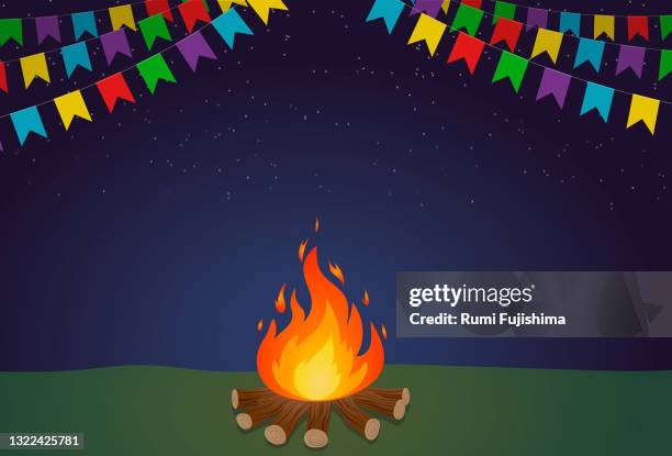 bonfire in festa junina - traditional festival stock-grafiken, -clipart, -cartoons und -symbole