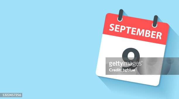 9. september - tageskalender-ikone im flachen design-stil - zahl 9 stock-grafiken, -clipart, -cartoons und -symbole