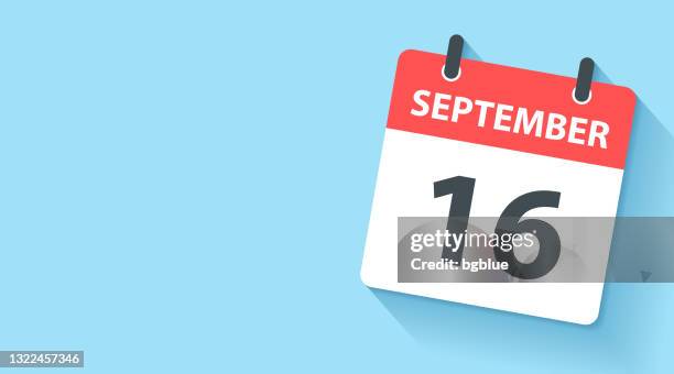 ilustraciones, imágenes clip art, dibujos animados e iconos de stock de 16 de septiembre - icono del calendario diario en estilo de diseño plano - número 16