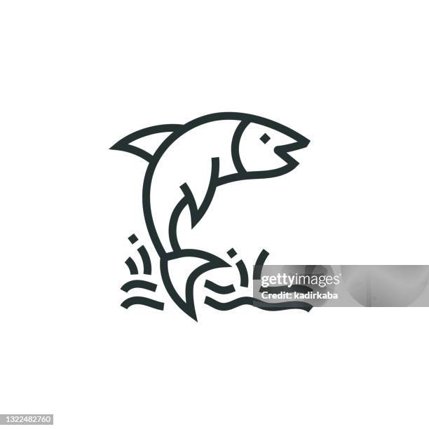 fish line icon - fish poultry stock illustrations