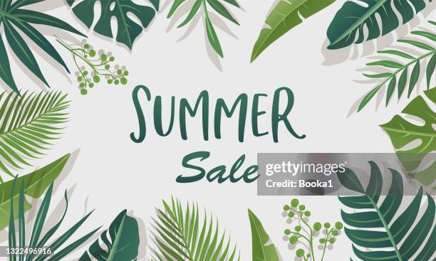summer sale banner - banana leaves stock illustrations