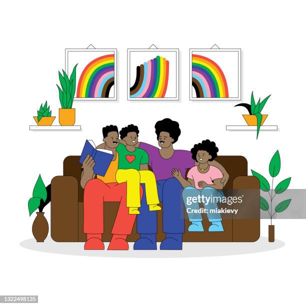 lgbtqia family concept - black hair white background stock illustrations