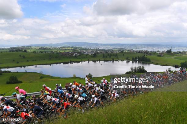 Rohan Dennis of Australia and Team INEOS Grenadiers, Niklas Eg of Denmark and Team Trek - Segafredo, Connor Brown of New Zealand and Team Qhubeka...