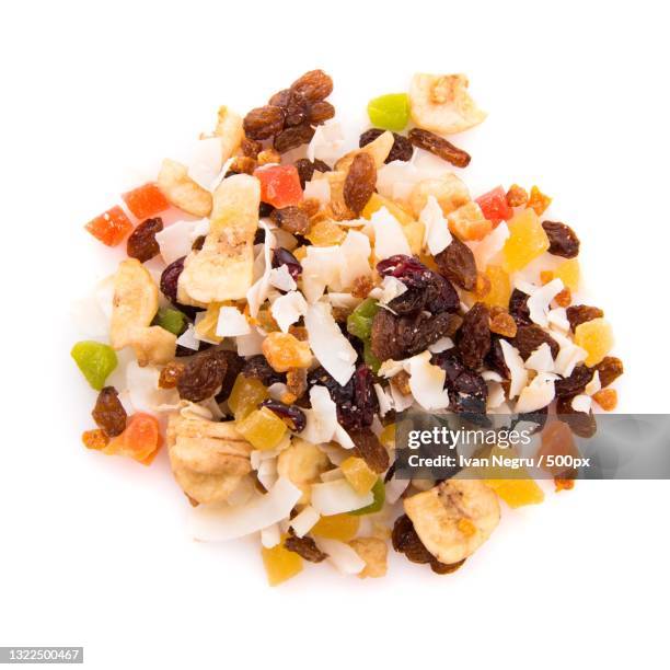 close-up of dried food against white background - torkad frukt bildbanksfoton och bilder