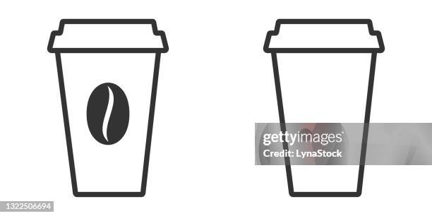 ilustraciones, imágenes clip art, dibujos animados e iconos de stock de taza de iconos vectoriales de café, conjunto de sellos. plantilla de logotipo de taza de papel. concepto para llevar. ilustración aislada sobre fondo blanco. diseño plano. - café au lait