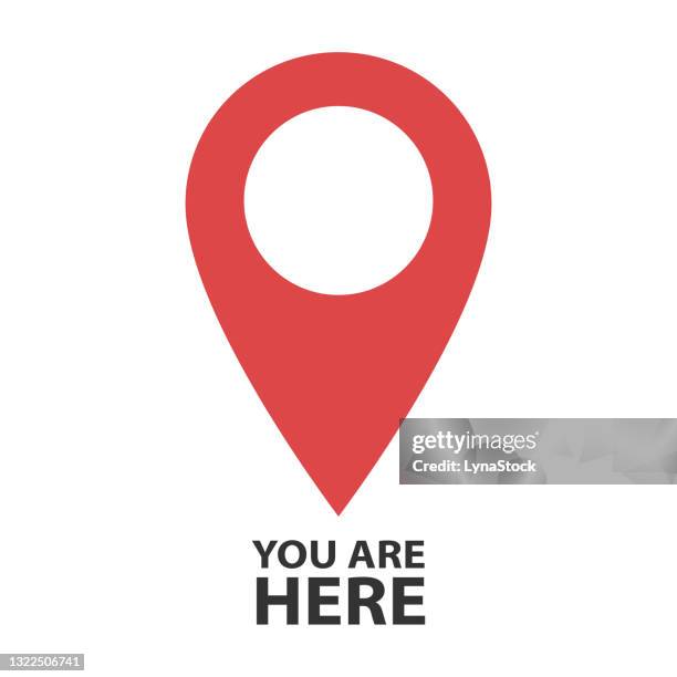 you are here location pointer marker. pinpoint vector icon isolated on white background. symbol for website, gps navigator, apps, business card. illustration in flat design. geolocation mark on the map. - you are here sign stock illustrations