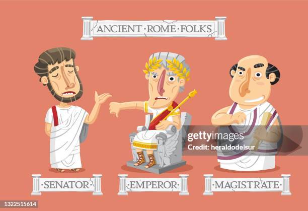 stockillustraties, clipart, cartoons en iconen met oude rome karakters set - romeinse rijk