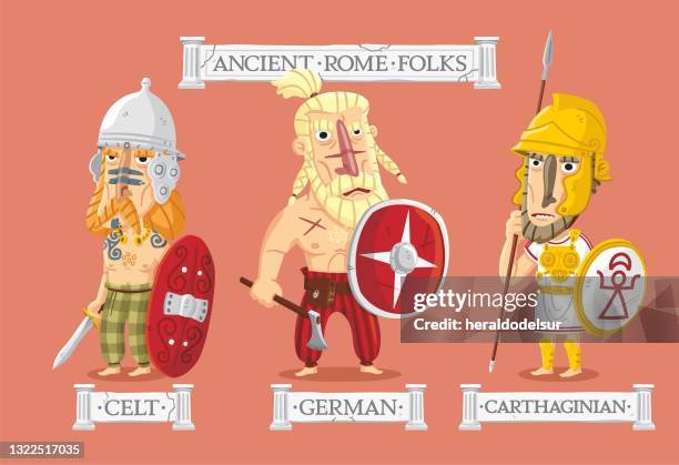 ancient rome characters set - barbarian stock illustrations
